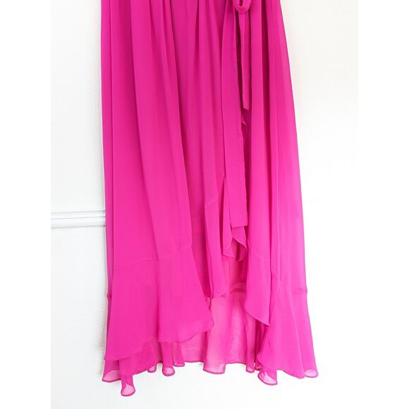 City Chic Dress Maxi Ruffle Flirty Detail Shock Pink Boho Feminine Sexy Size 18 - Picture 4 of 15
